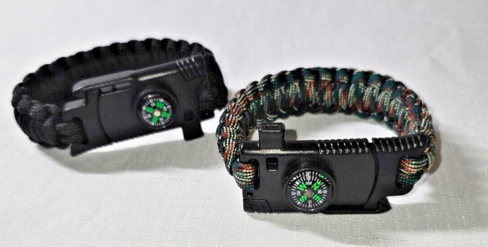 Bundle 2 - 6 in 1 Adjustable Paracord Emergency Bracelet Fire Starter, Compass.
