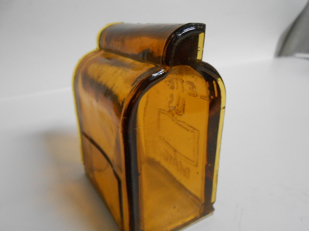 Glass LETTERS US Mailbox Candy Container Amber Brown