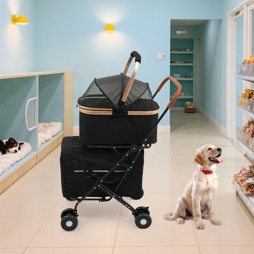 2-Tiers Foldable Small & Medium Dogs Stroller Pet Stroller Dog & Cat Stroller