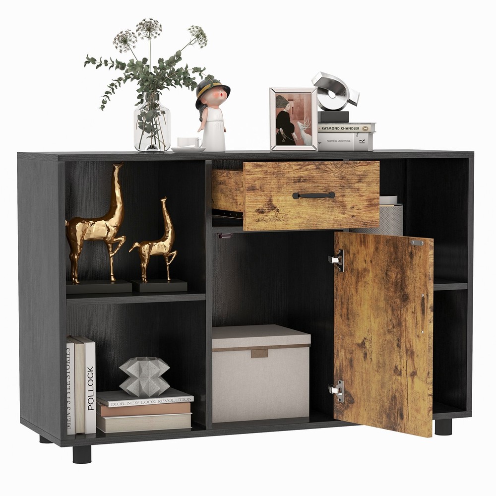 48" Industrial Buffet Sideboard, Kitchen Cupboard with 4 Open Cubbies