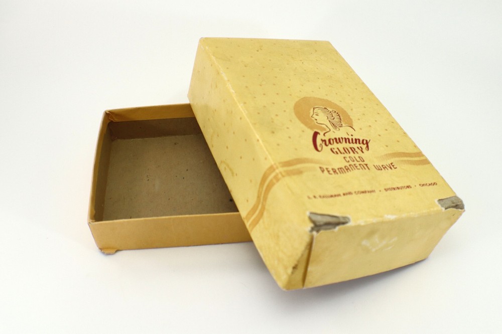 Crowning Glory COLD PERMANENT WAVE Empty Cardboard Box LR Kallman & Co