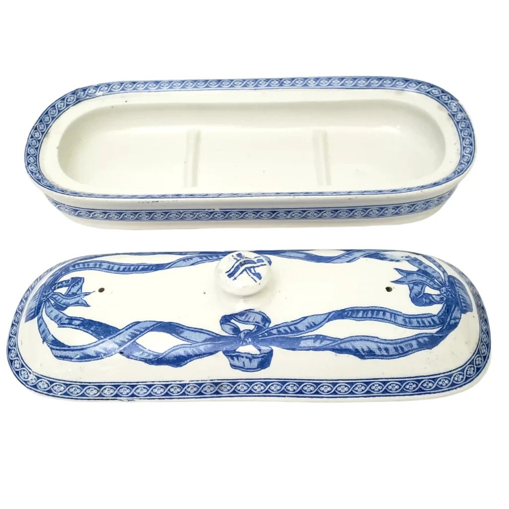 Antique Rectangular Vanity Dish Blue & White by Copeland England Registry Mark