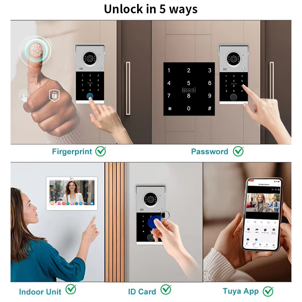 All-in-One Video Intercom Access Control System with Card,Password & Fingerprint