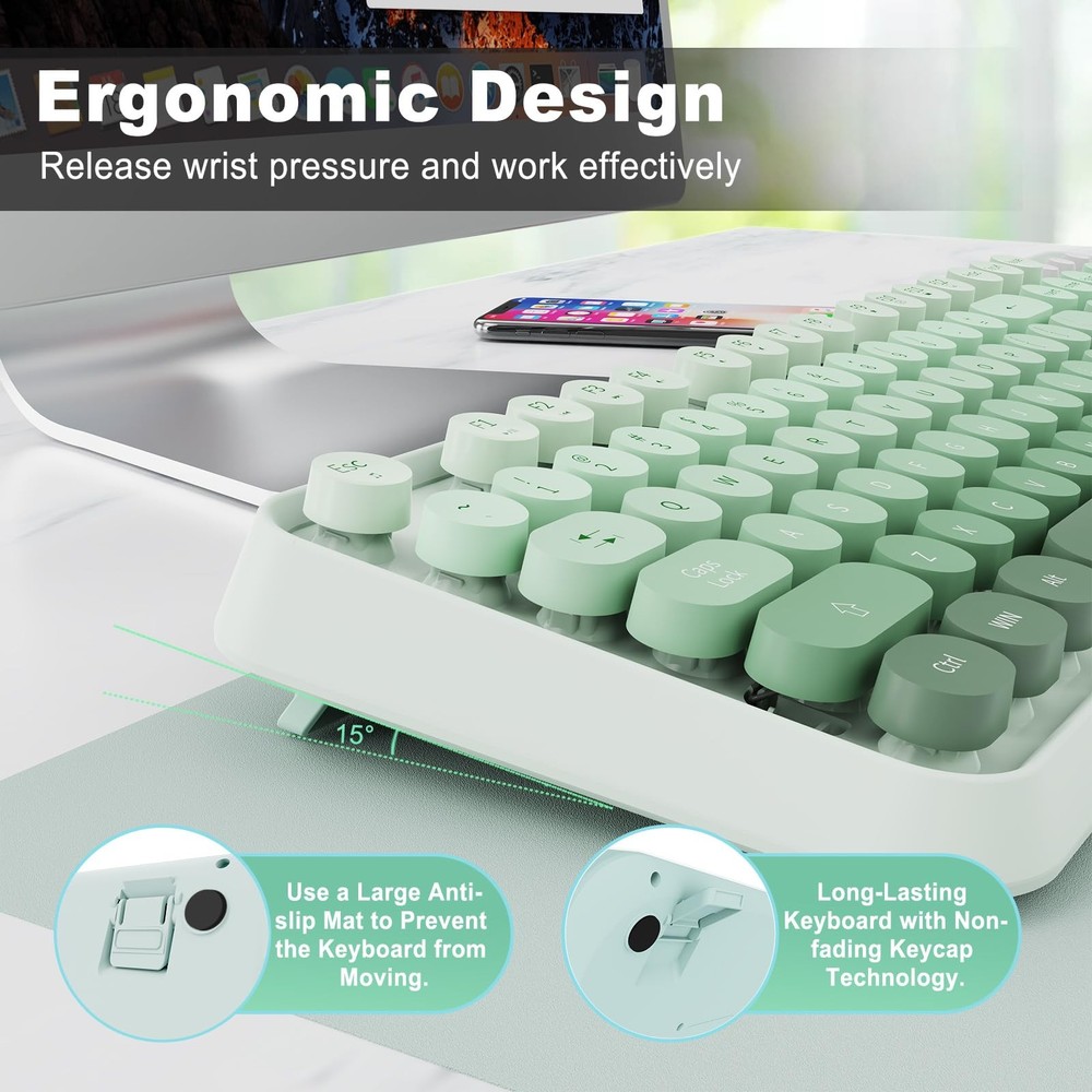 Wireless Keyboard And Mouse Combo 104 Keys Full Sized 2.4 GHz Round Keycap