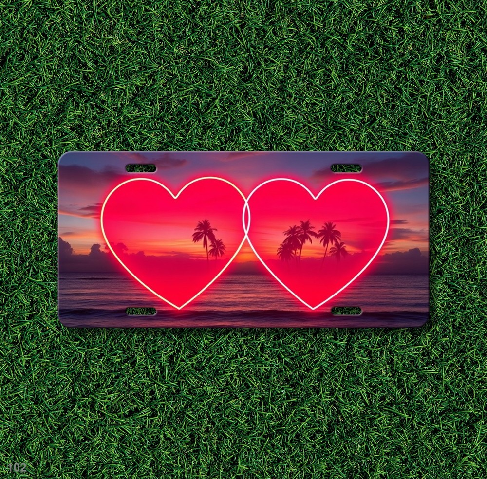 Custom Double Hearts Artwork Add Text License Plate Customizable Front Plate