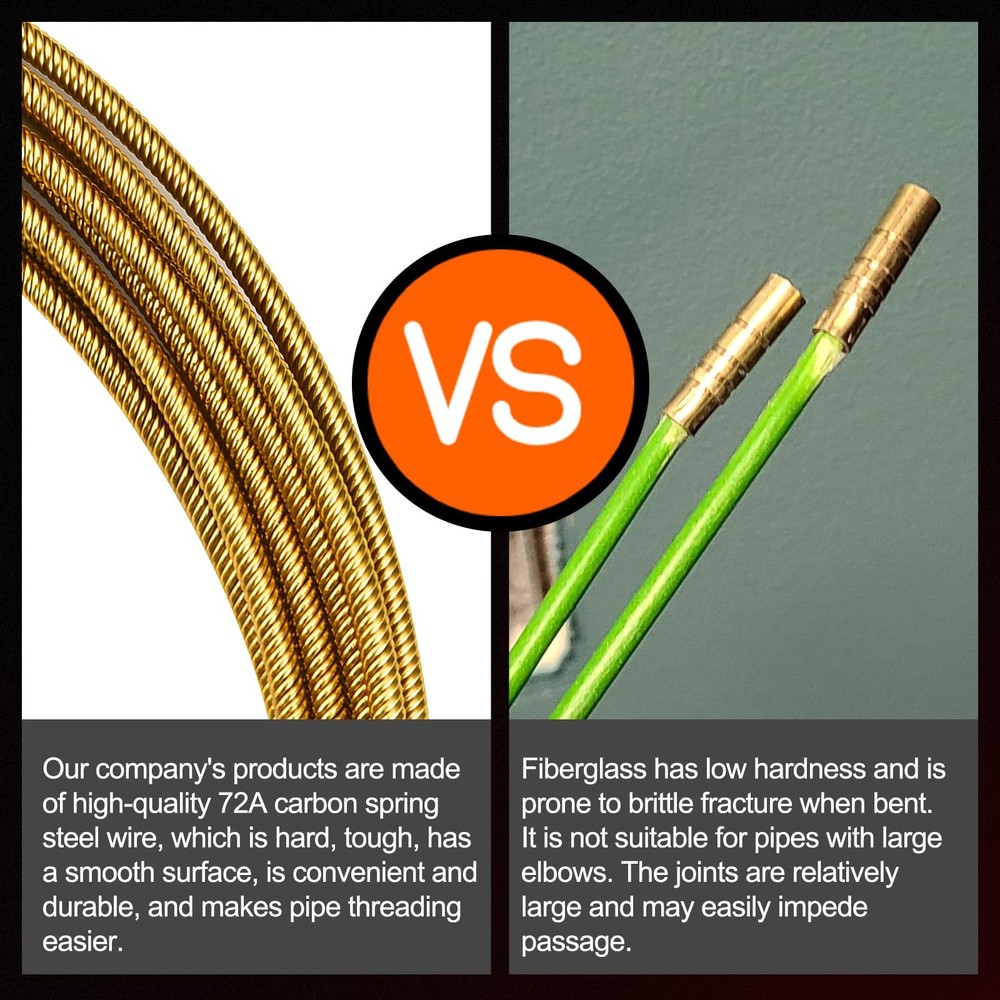 Fish Tape 16.4ft Wire Puller Running Electrical Wire Cable Pulley Head Spring, H