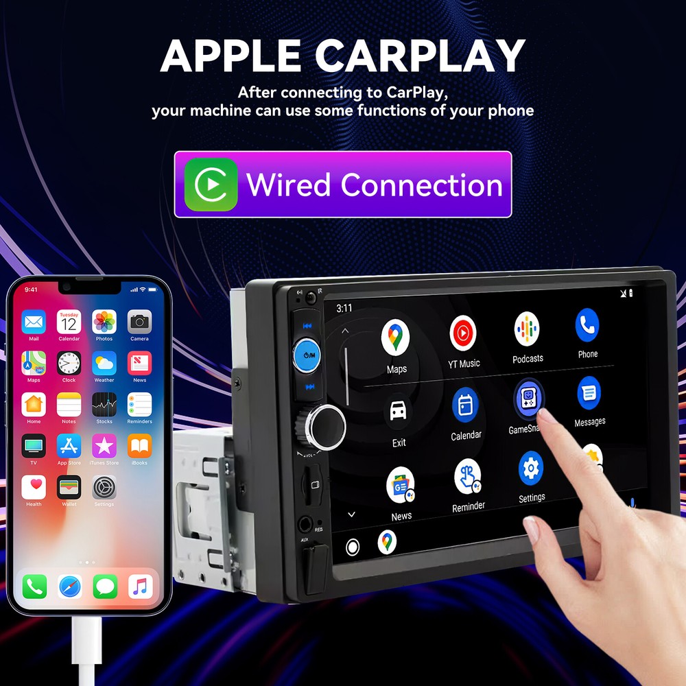 7"Single 1Din Touch Screen Stereo Bluetooth Car Radio Apple Android Carplay GPS