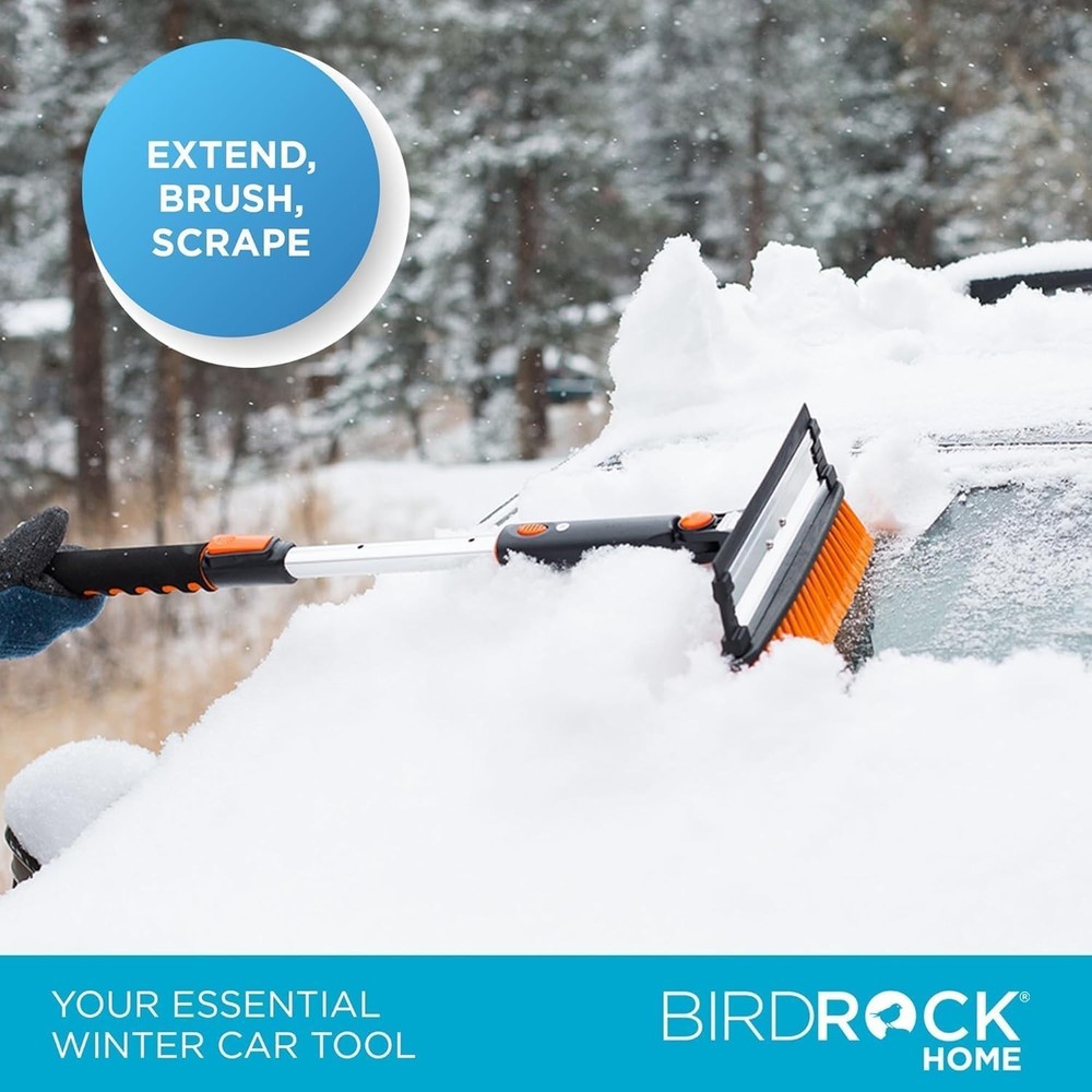 Versatile 39" Extendable Snow Brush with Wide Squeegee & Detachable Scraper