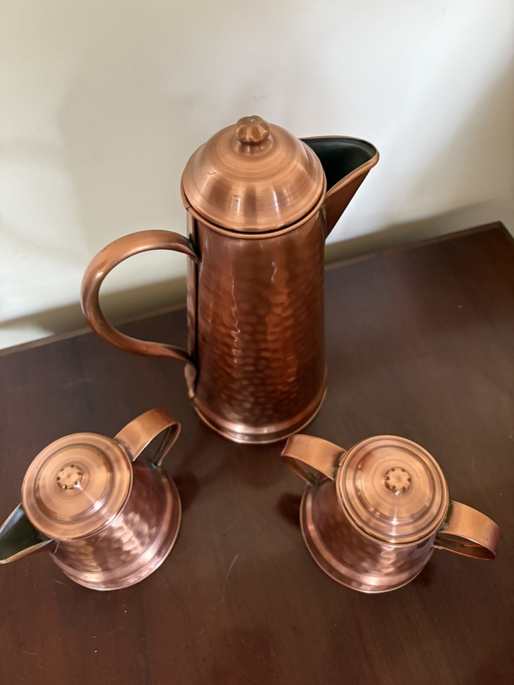 Vintage Gregorian Copper Hand Hammered Tea Set 20th Century
