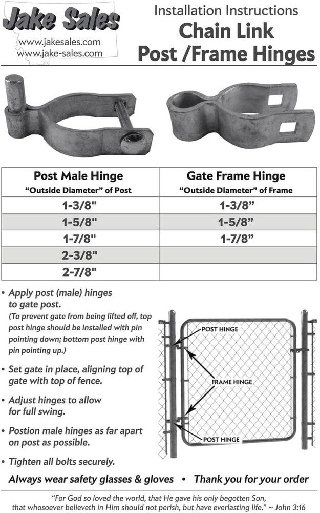 2-3/8" Chain Link Fence Gate Post Hinge - Use for 2-3/8" Outside Diameter Pos...