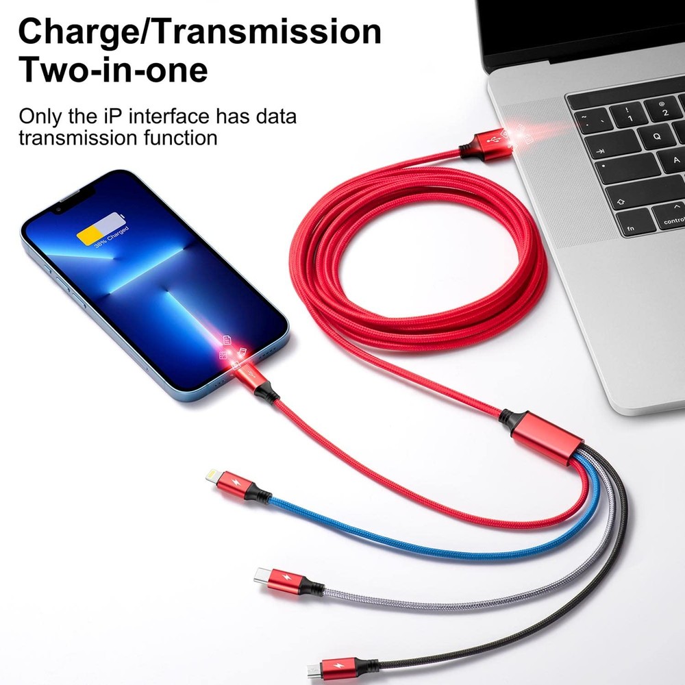 Multi Charging Cable,10Ft 2Pack Fast Cord, 10 feet, Red