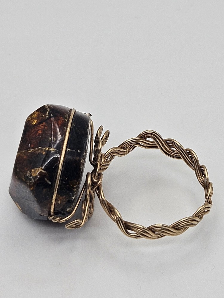 Handcrafted Amber Braided Wire Ring Size 9