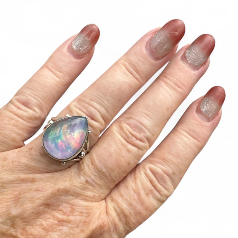 Aurora Opal Solid 925 Sterling Silver Ring 7.5