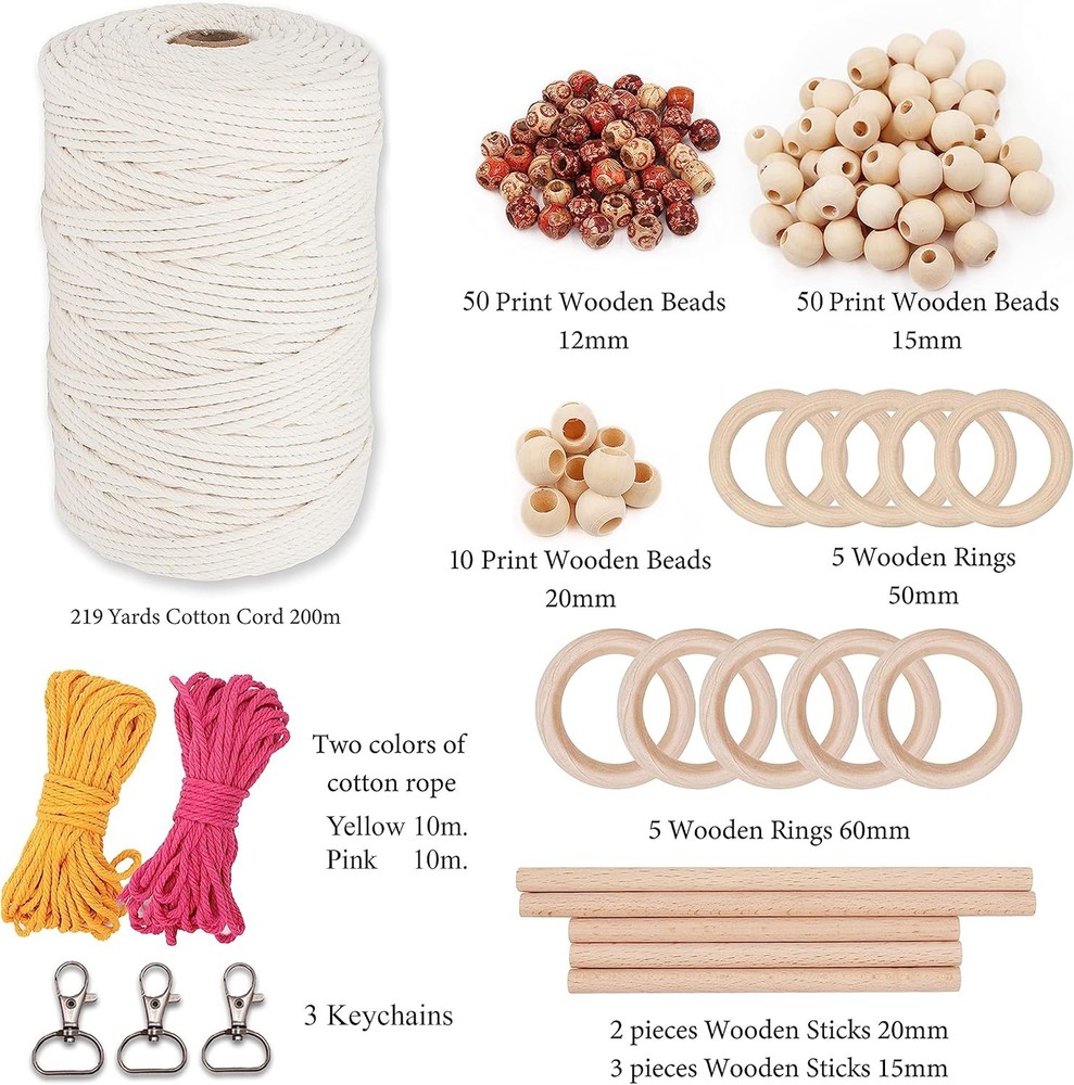 Beginners-219 Yards(657 Feet-3mm) 7 Easy Macrame DIY Projects Book-Starter