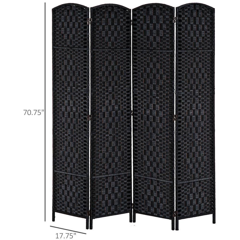 6 Ft Tall Black Wicker Weave 4 Panel Room Divider Privacy Screen