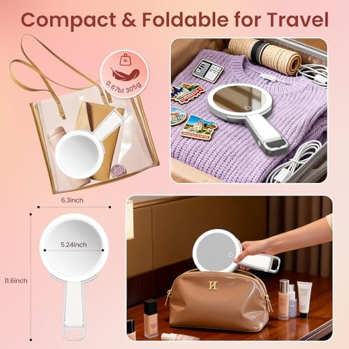 Makeup Mirror with Lights, 10X /1X Double-Sided Lighted Makeup White Silver