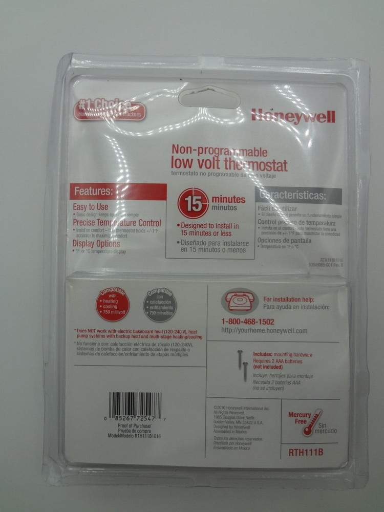 Honeywell Non-Programable Thermostat RTH111B NOS