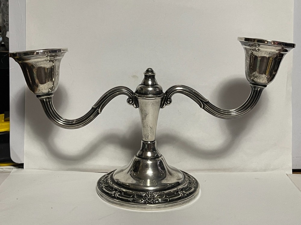 Weighted 2 Light Candelabra Wild Rose Sterling Silver Hollowware Candle Pair