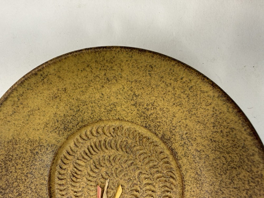 Handmade Ceramic Garlic Ginger Grater Plate Brown Pottery Kitchen Tool Signed