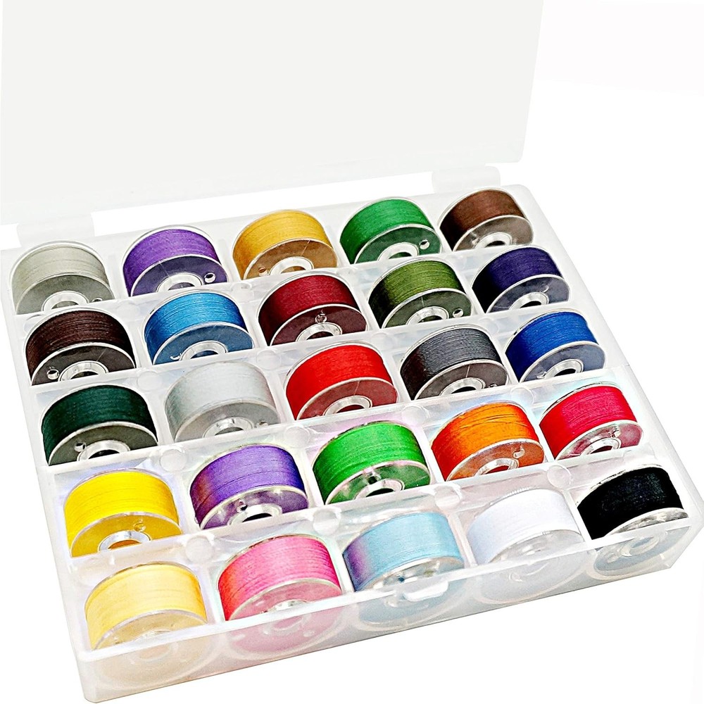25pcs Assorted Colors Prewound Embroidery Bobbin Thread 70D/2 60WT Polyester