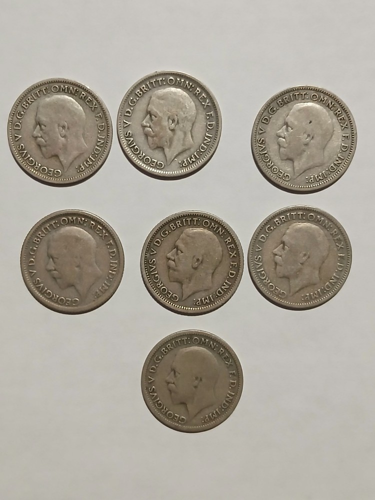 7 Sixpence Silver Coins
