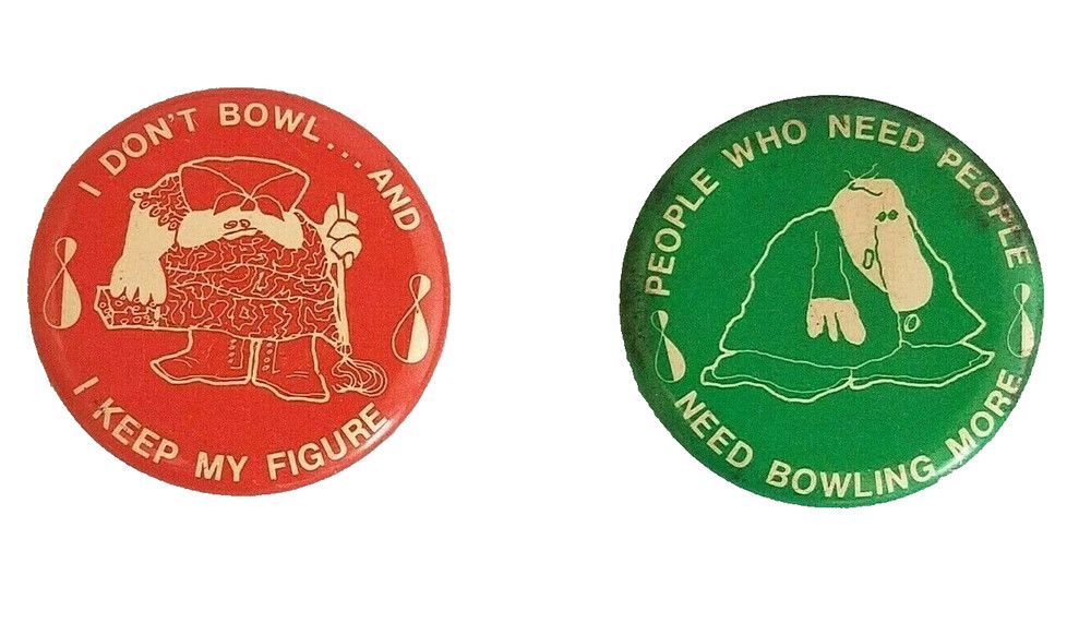 Two Vintage Retro Bowling Buttons Pin Backs 1.5" Need Bowling More