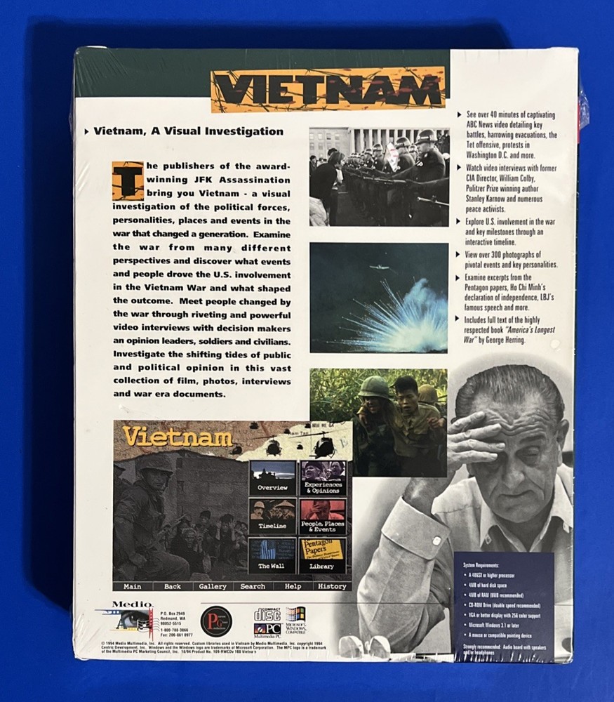 Vietnam - A Visual Investigation (PC, 1994, Medio Interactive). New In Shrink.