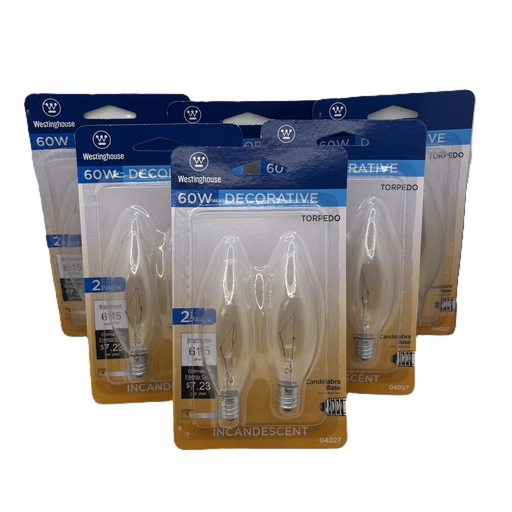 6/2 Pack Westinghouse 04027 B10 Torpedo Ceiling Fan Light Bulb 60 Watt Clear E12