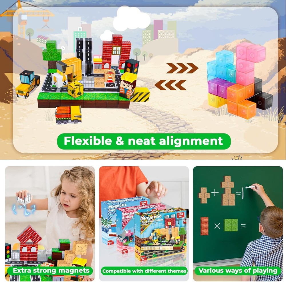 Magnetic Blocks - 100PCS Building Magnet Cubes Stacking...