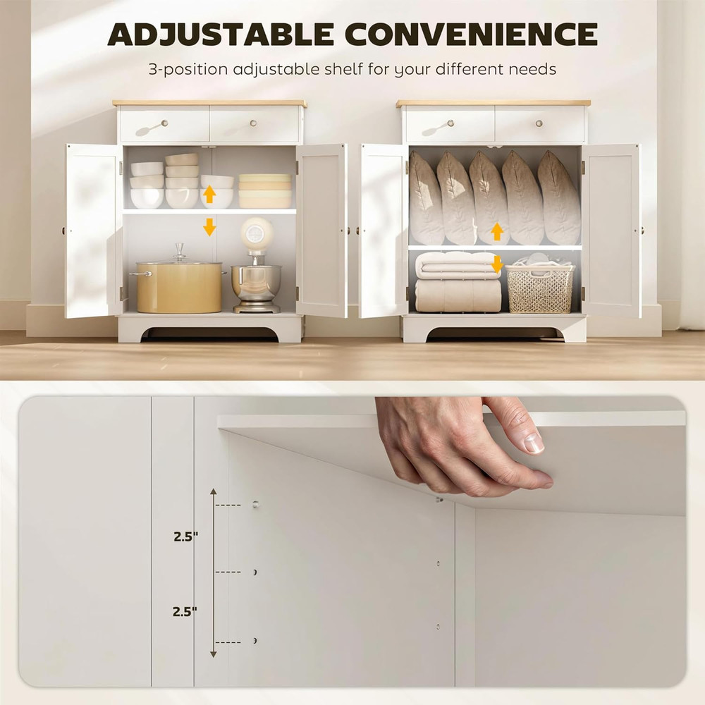 Sideboard Buffet Cabinet with Solid Wood Countertop, Modern Kitchen Storage Cabi
