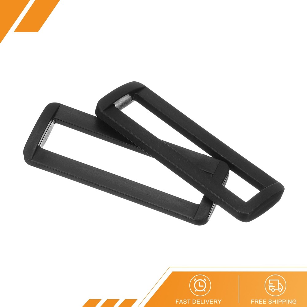 6PACK 2 Inch Plastic Rectangle Rings Webbing Belts Buckle Slide Loop Black