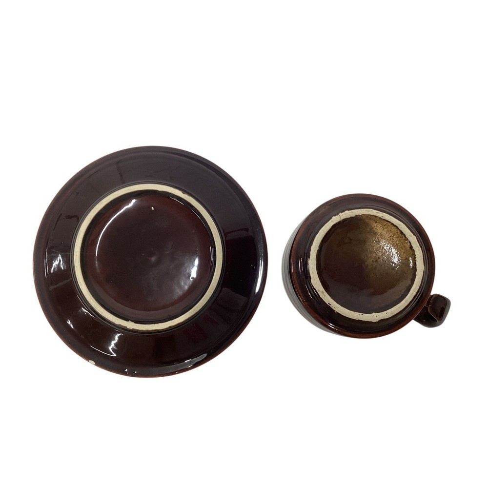 Brown Drip Glaze Stoneware Cup & Saucer Set