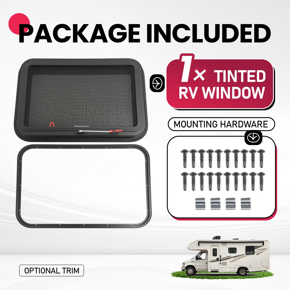 30"x20" For RV Camper Window Emergency Push Out Tinted Glass Exit Window w/Trim