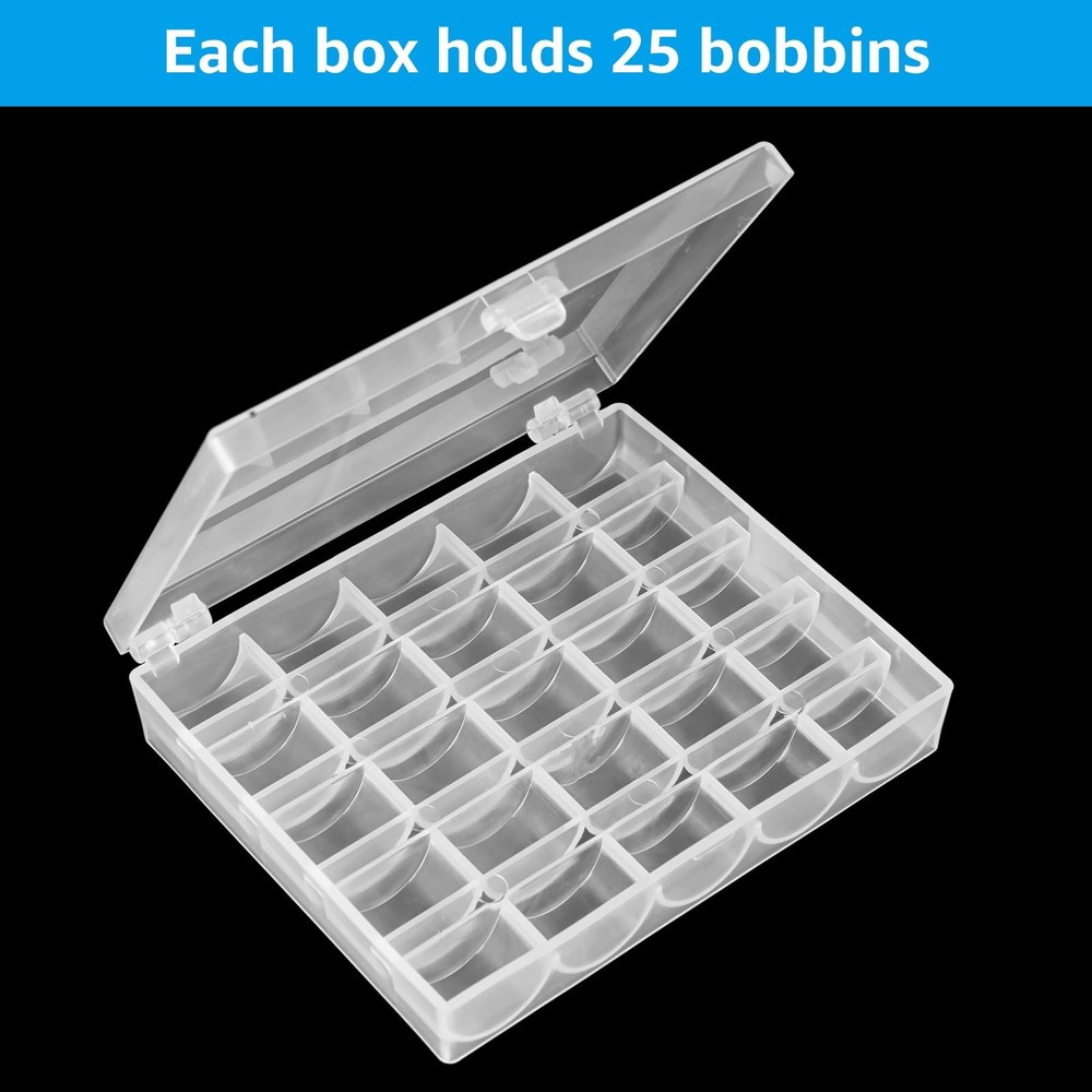 12PCS Plastic Empty Bobbin Storage Case, 25 Slots, Transparent, Organizer