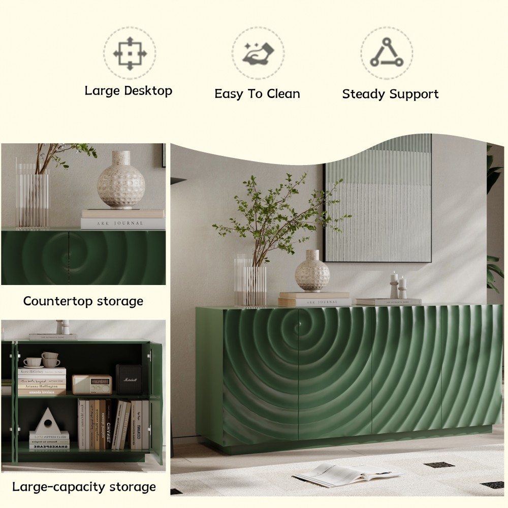 Sideboard with Four Doors Spiral Grain Finish Hidden Storage