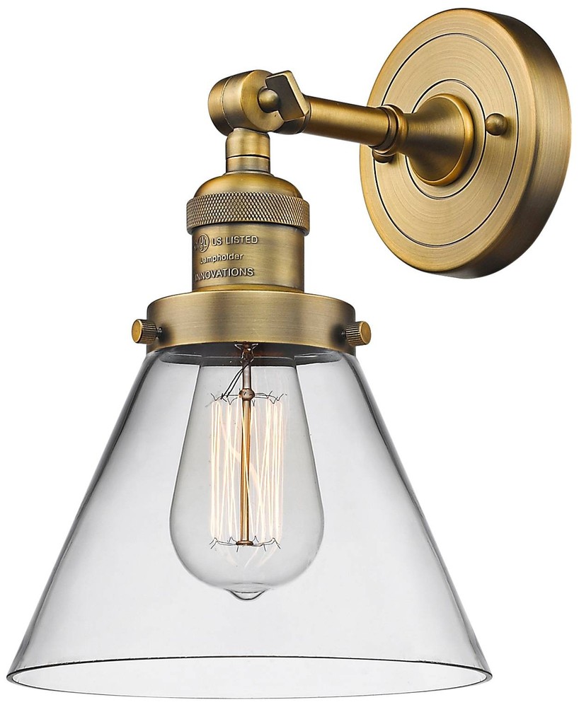 Large Cone 10" High Brushed Brass Adjustable Wall Sconce