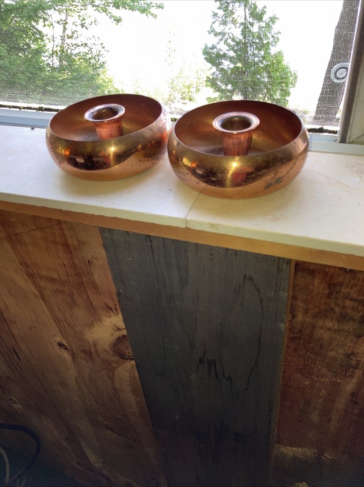 two vintage coppercraft Guild candleholders 2 X 4.5