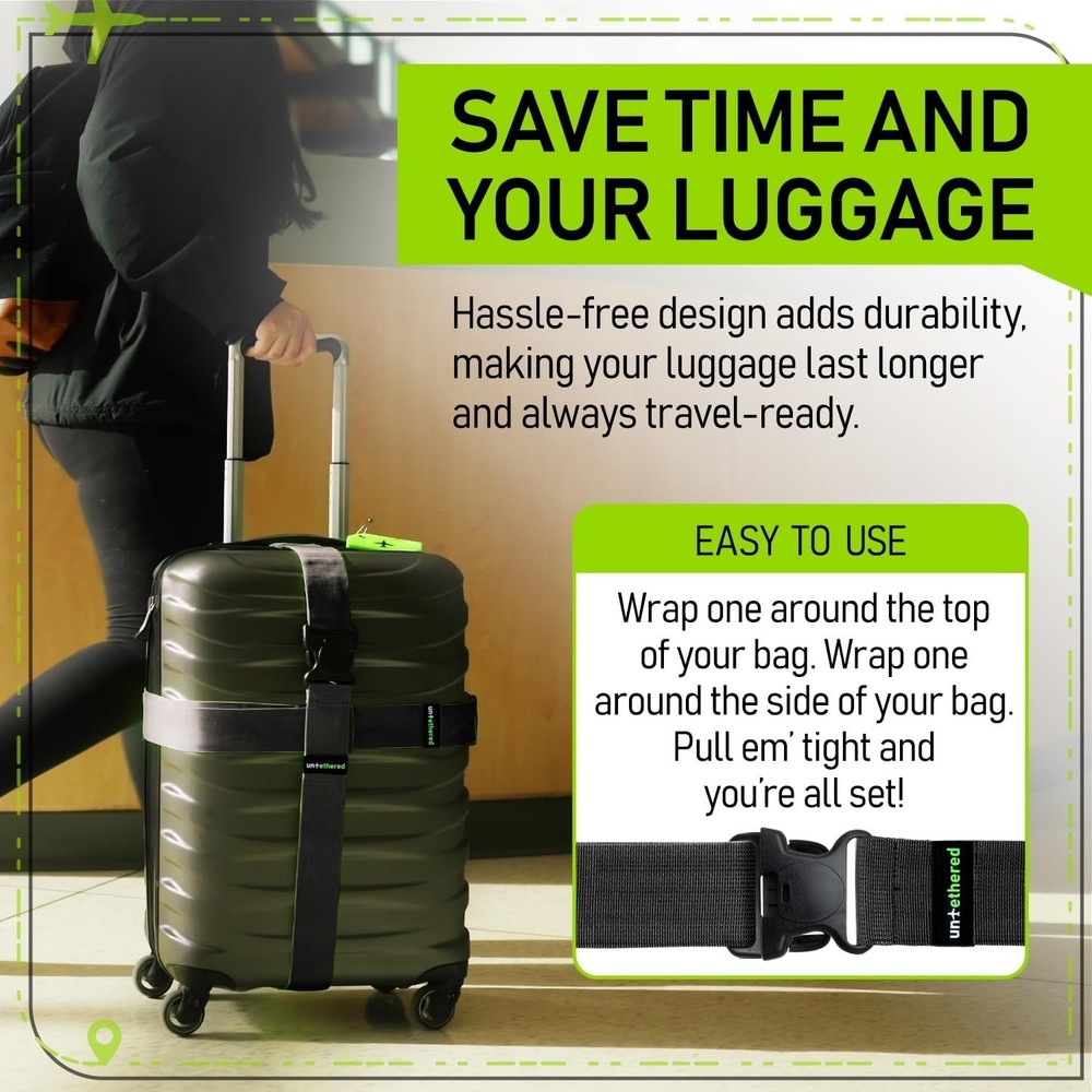4-Pack Heavy-Duty TSA-Approved Luggage Straps – 6 ft Adjustable Security
