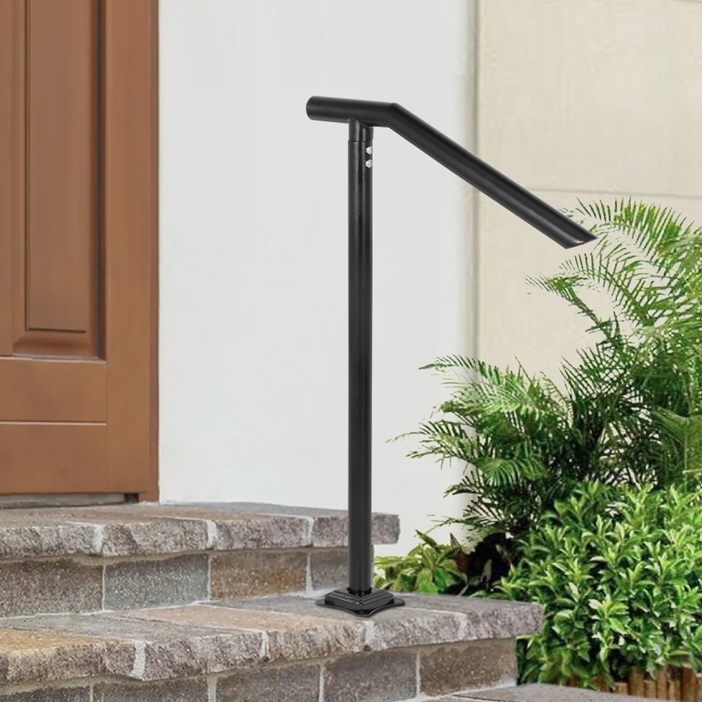 3Ft Step Railing Iron Stair Handrail Floor Mounted Sturdy Black Arched Han