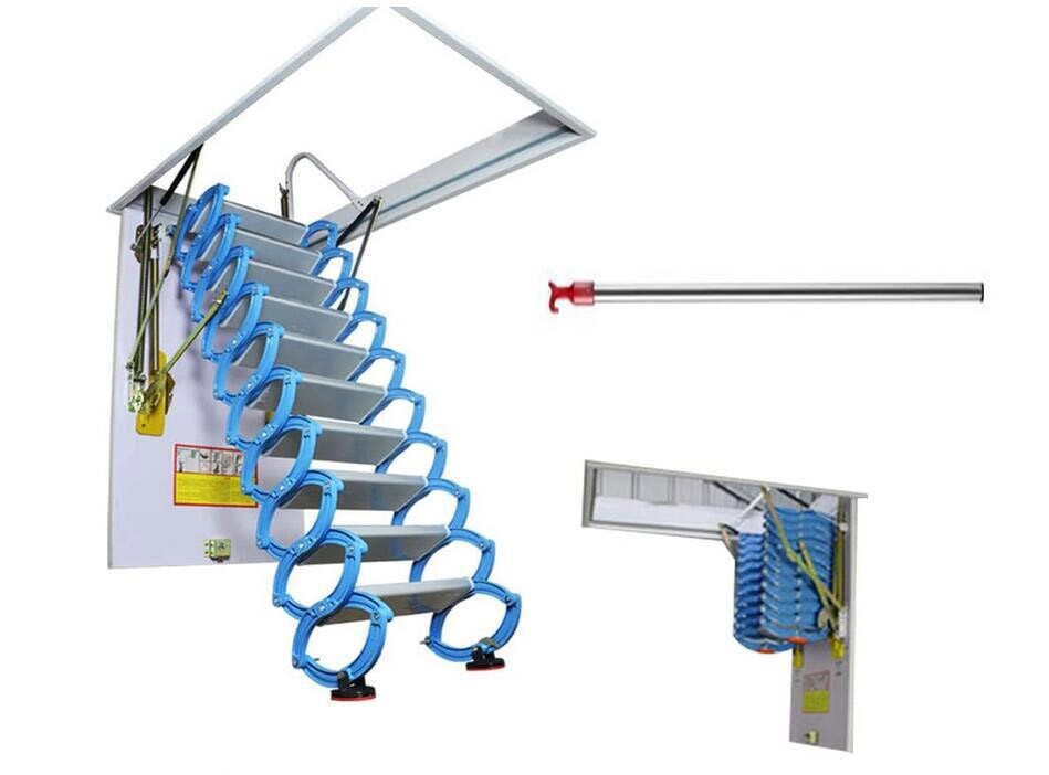 Attic Ceiling Ladder 9.8ft Ceiling Retractable Folding Loft Ladder 12 Pedals US