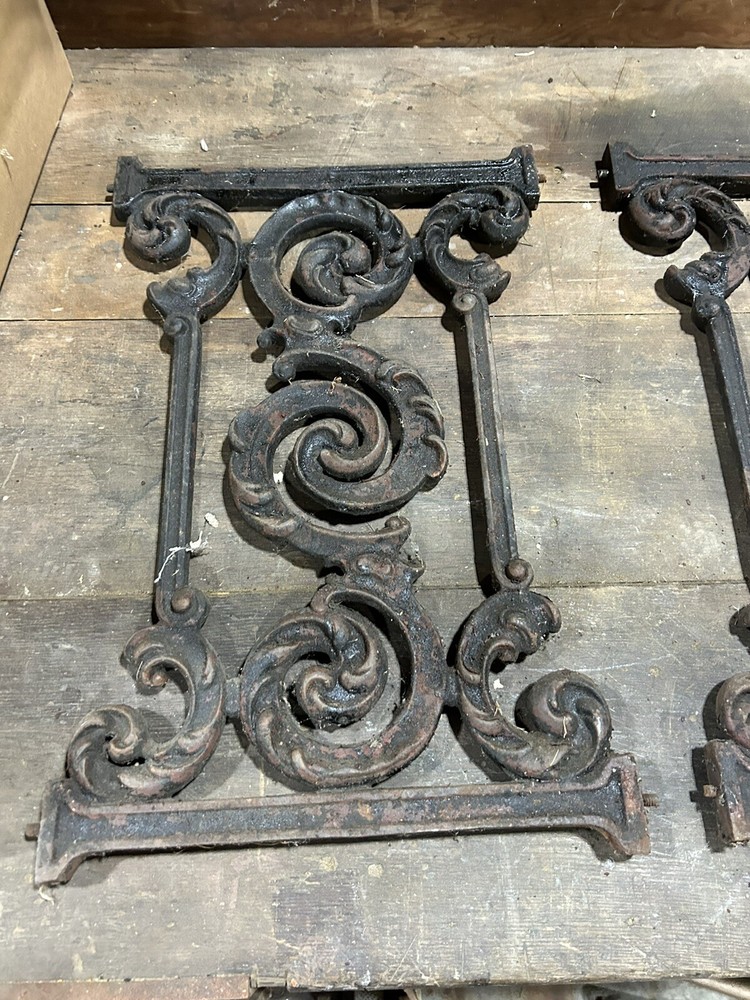 Antique Railing Cast Iron Newel Posts, Frame, Panels Architectural Salvage