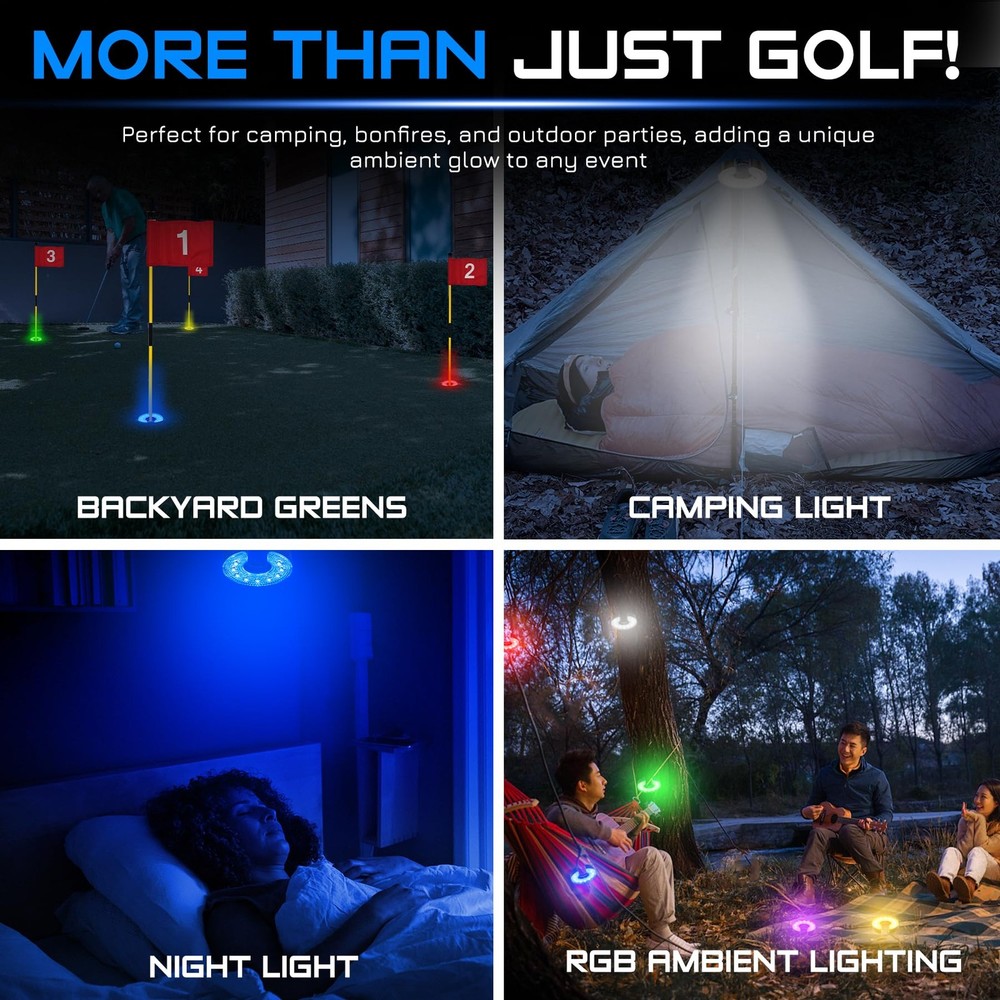 KINGTOP LED Golf Hole Lights (6-Pack) - Battery Powered- RGB- C Shape- 6Pack