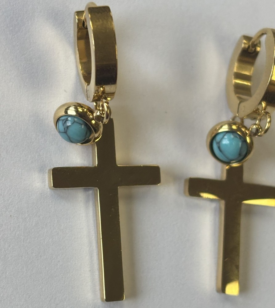 DIY Turquoise Gold Cross Earrings
