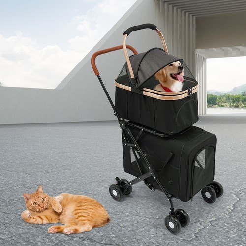 2-Tiers Foldable Small & Medium Dogs Stroller Pet Stroller Dog & Cat Stroller