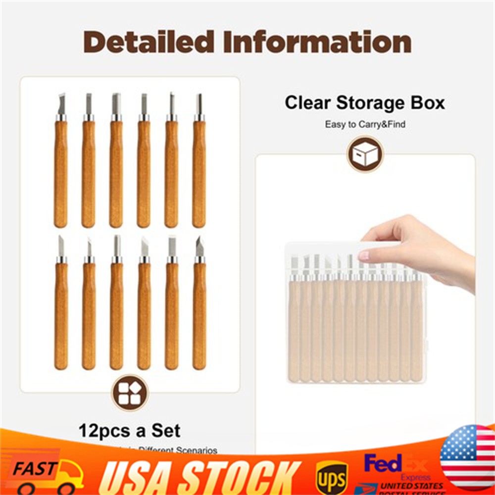 12Pcs Wood Carving Hand Chisel Tool Set Professional Woodworking Gouges Steel