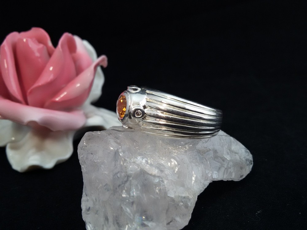 Silver ring gemstone ring silver 925 citrine, size 54 (17.2 mm Ø)