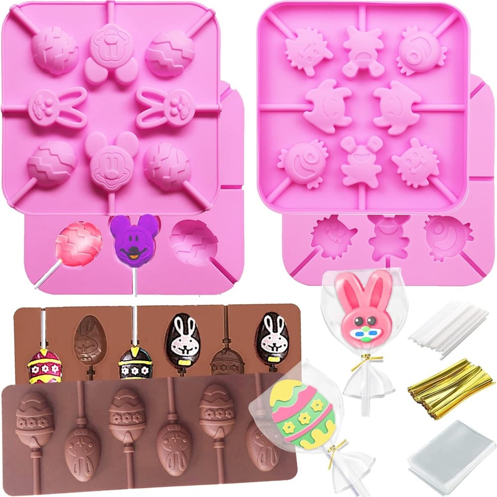 303Pcs Easter Lollipop Molds Set Easter Candy Mold Bunny Eggs Mouse Silicone ...
