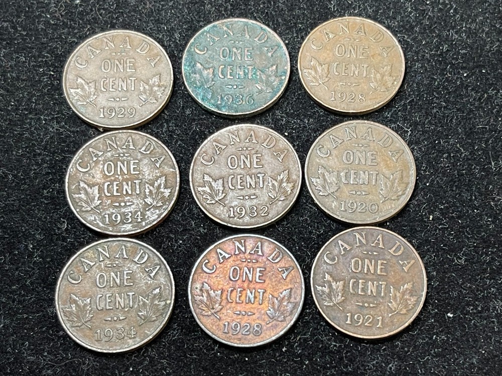 Assorted Canada Small Cents 9 Coins lot