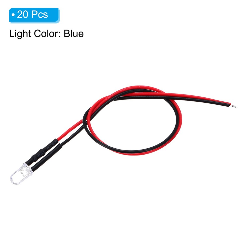 5mm LED Diode Light, 20 Pcs 9-12V DC, Blue Light