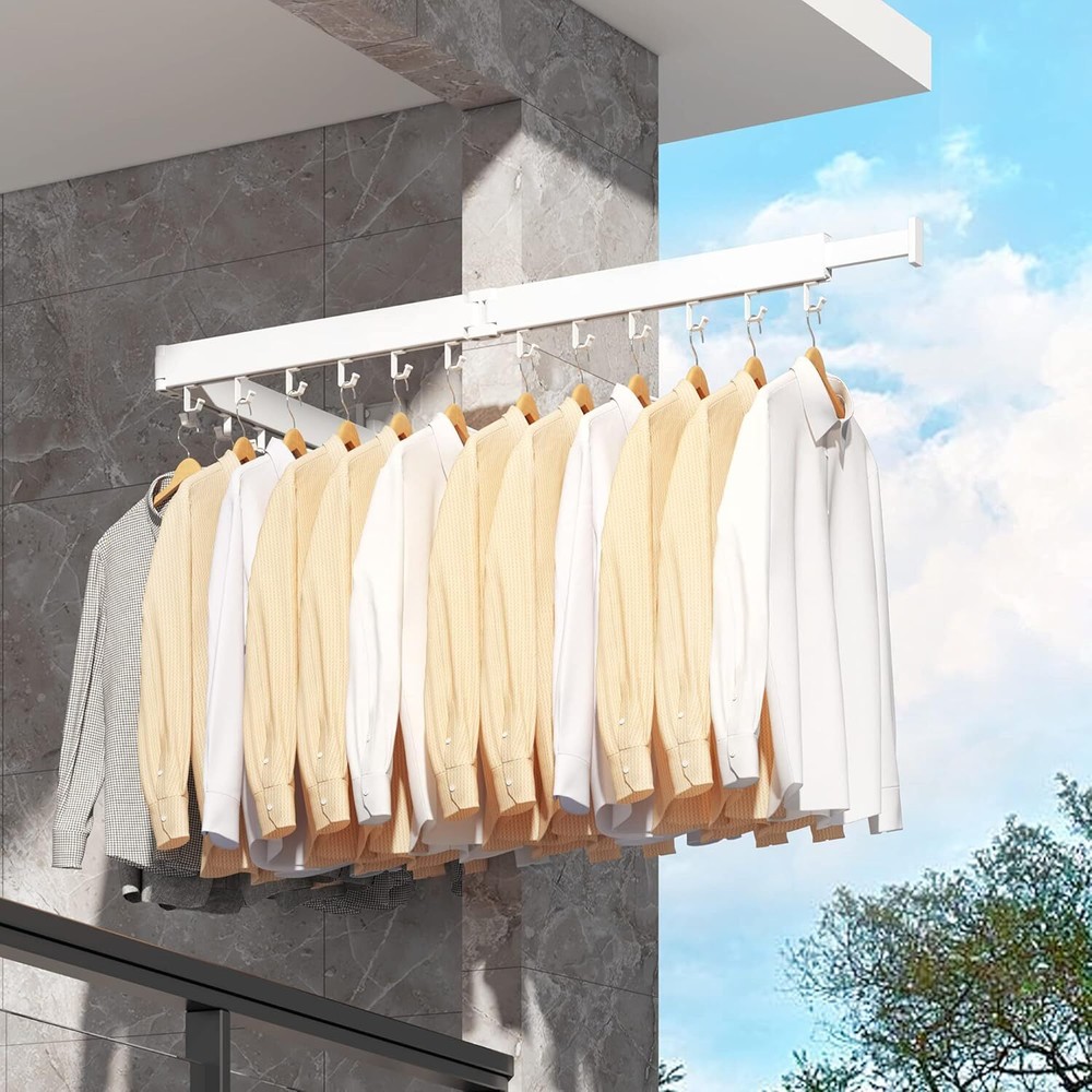 Wall Mounted Drying Rack, Foldable Drying Rack, Retractable, Foldable, White
